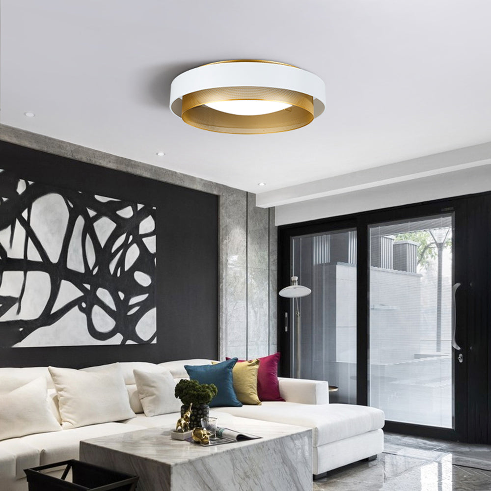 Quinn Modern Ring Metal/Acrylic Flush Mount Ceiling Light, White/Black - Lumpaz