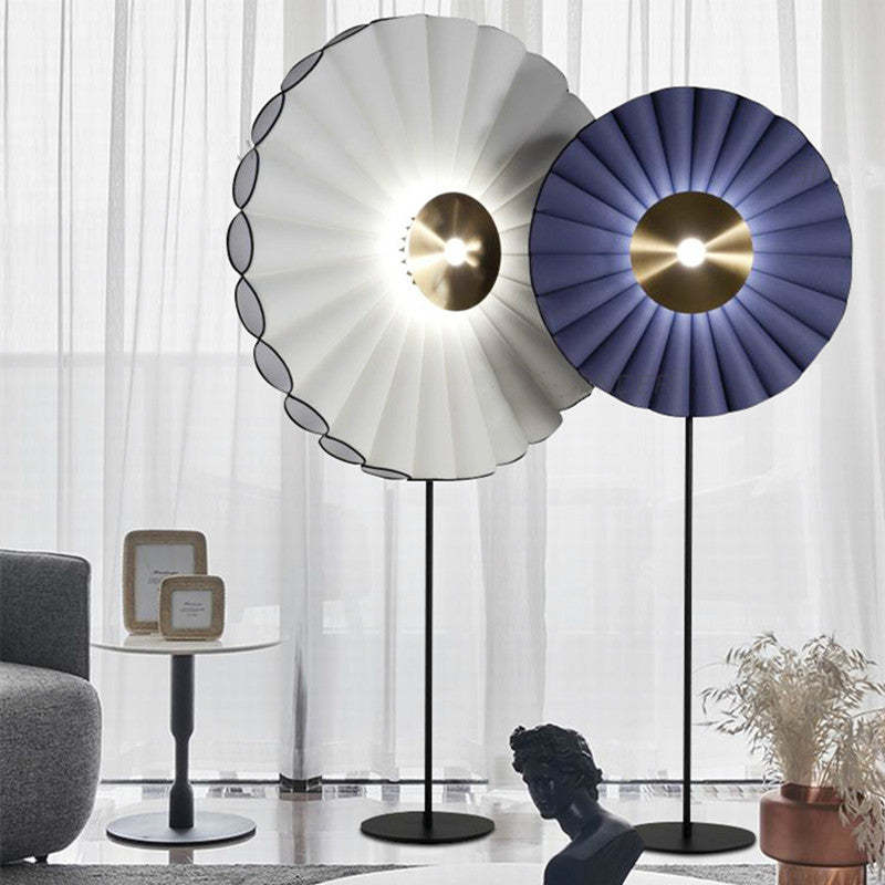 Chan Flower Metal/Artificial Paper Floor Lamp, White/Blue - Lumpaz