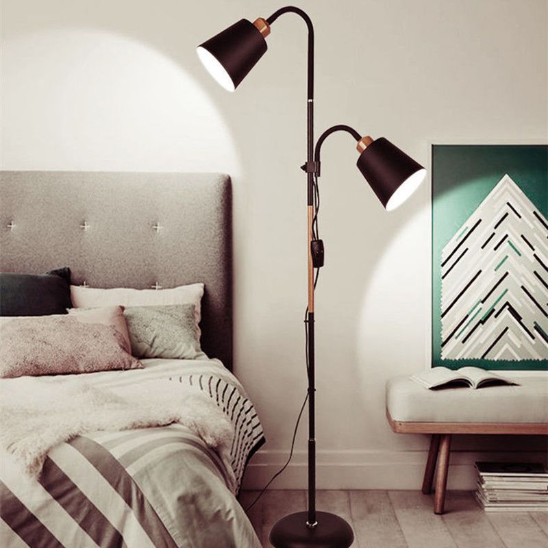 Eryn Floor Lamp Double Head Modern, Metal,Black/White, Bedroom - Lumpaz