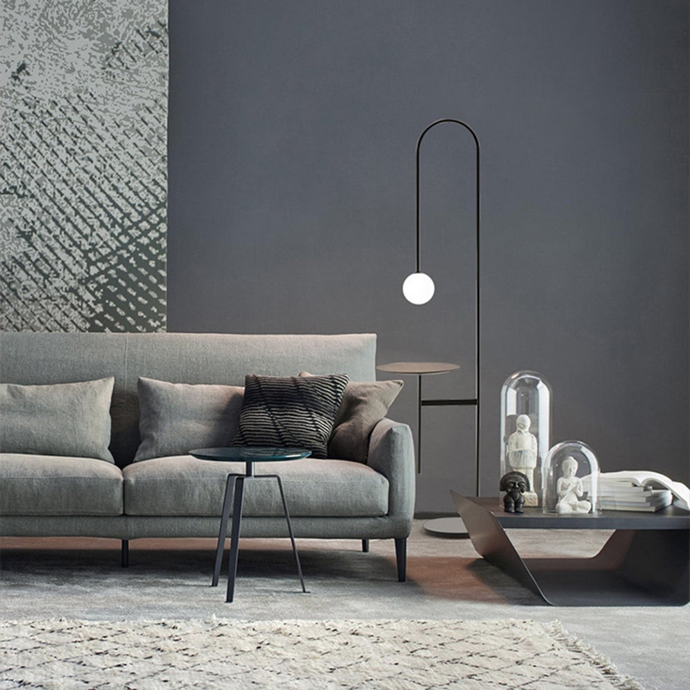 Valentina Minimalist Metal/Marble/Glass Floor Lamp With Table - Lumpaz