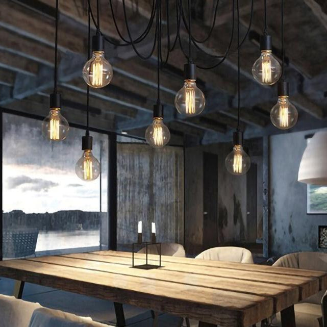 Alessio Retro Country LED Spider Chandelier, Black/White - Lumpaz