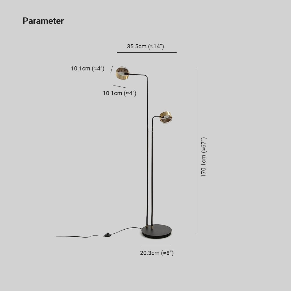 Salgado Modern Double Head Metal Glass Floor Lamp, Black - Lumpaz