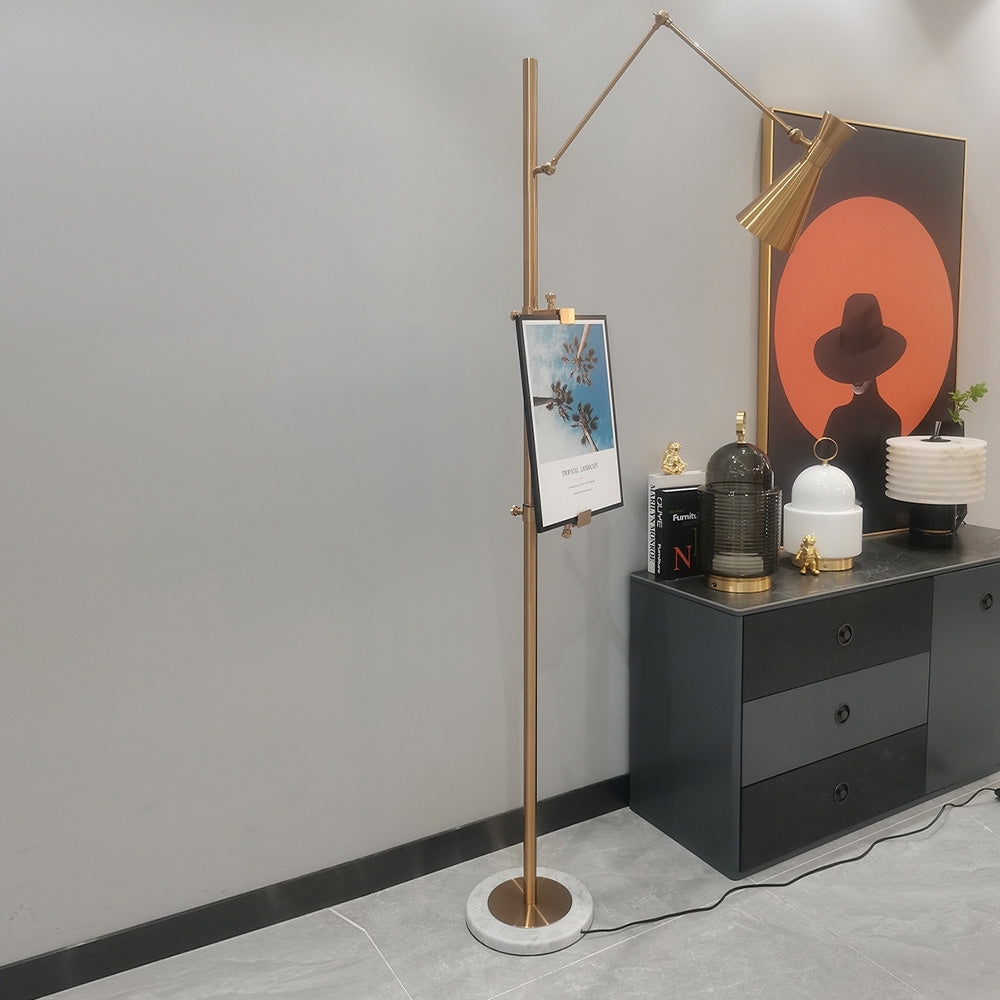 Carins Modern Art-deco Metal Easel Adjustable Floor Lamp, Brass - Lumpaz