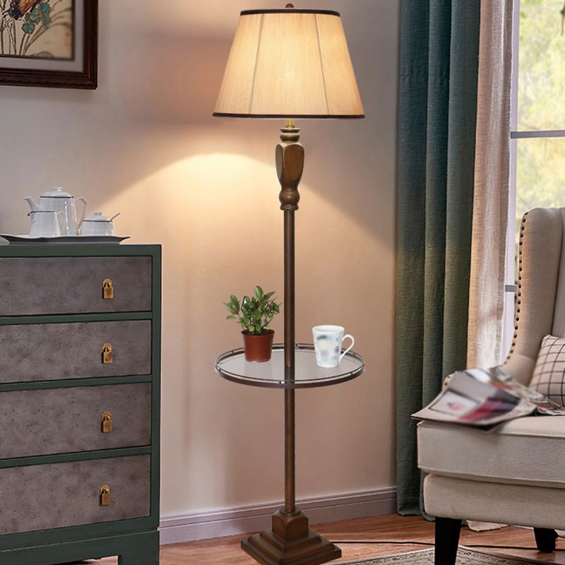 Eryn Retro Drum Fabric Metal Floor Lamp, Beige/Khaki - Lumpaz