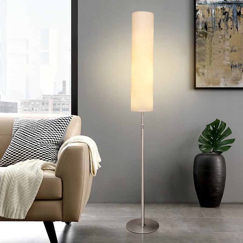 Eryn Minimalist Metal and Fabric Cylindrical White Floor Lamp - Lumpaz