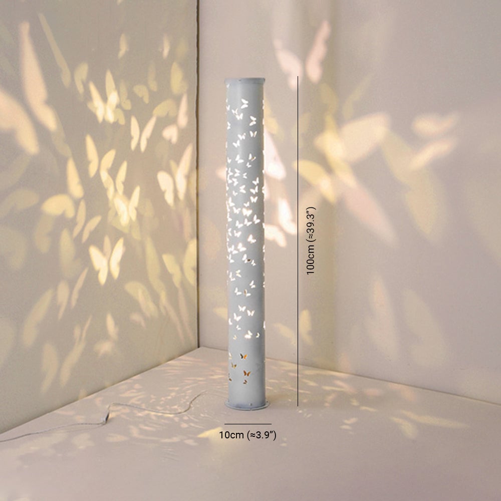 Kady Modern Cylinder Butterfly Metal Floor Lamp, Black/White - Lumpaz