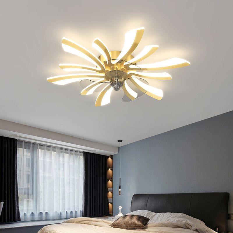 Hana Modern Flower Ceiling Fan with Light, 3 Color, L 25.5"/27"/31"/35.5" - Lumpaz