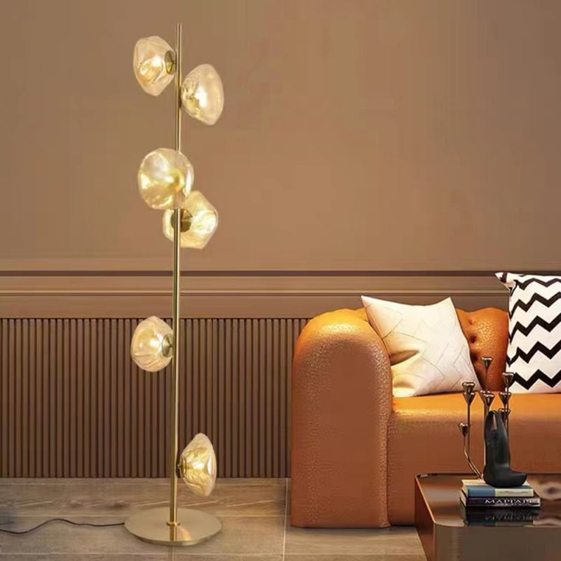 Byers Luxury Flower Metal/Glass Floor Lamp, Black/Gold/Gray - Lumpaz