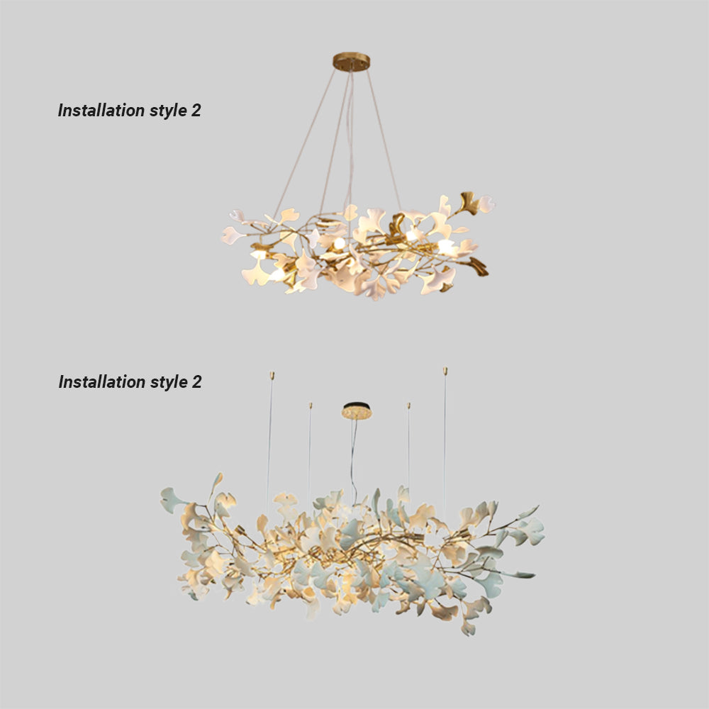Olivia Gildglow Luxury Ceramic Chandelier Large Foyer Gingko Leaf Living Room - Lumpaz