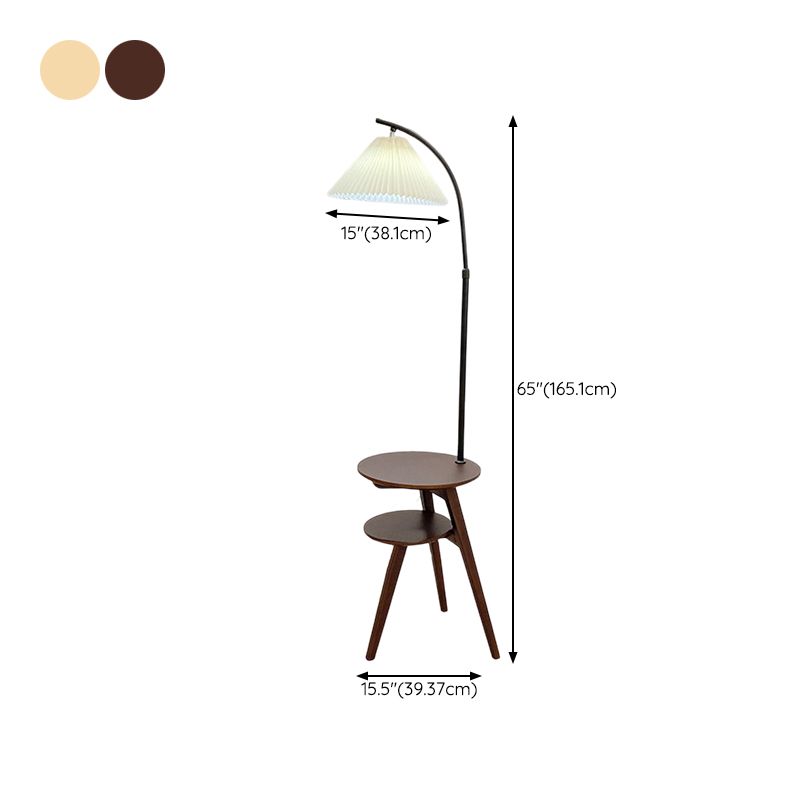 Ozawa Retro Pleated Metal & Wood Floor Lamp /w Bedside Table - Lumpaz