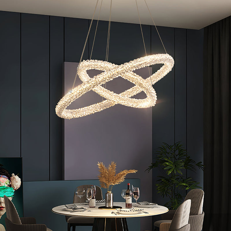 Kristy Art Deco Chandelier, Metal & Crystal, 1/2/3 Ring - Lumpaz