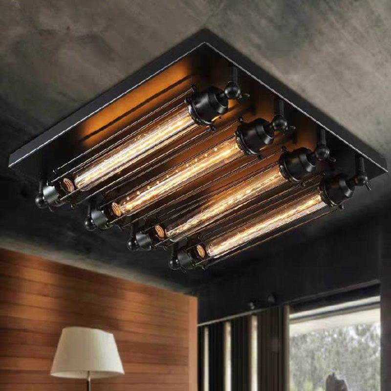 Alessio Vintage Tubed Metal Flush Mount Ceiling Light Black Living Room - Lumpaz