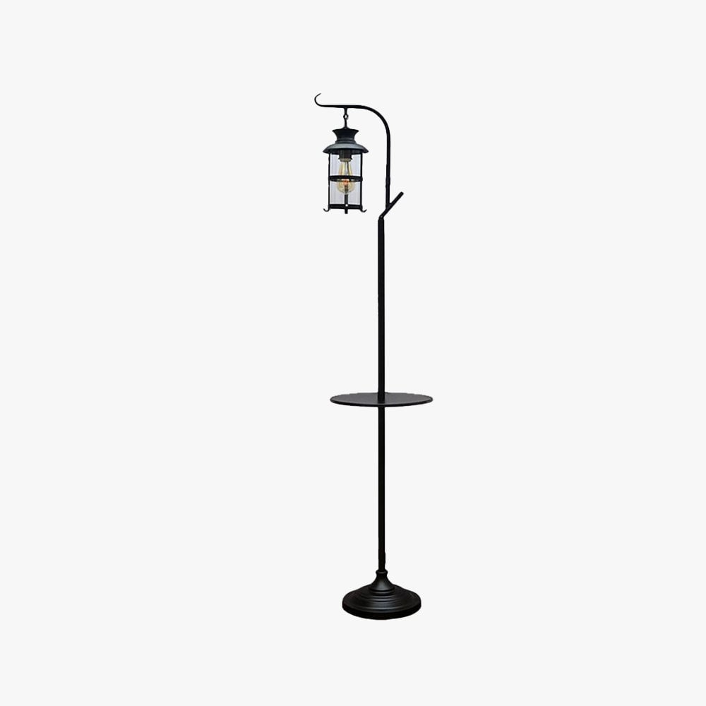 Alessio Retro Lantern Metal Glass Floor Lamp /w Table, Black/White - Lumpaz