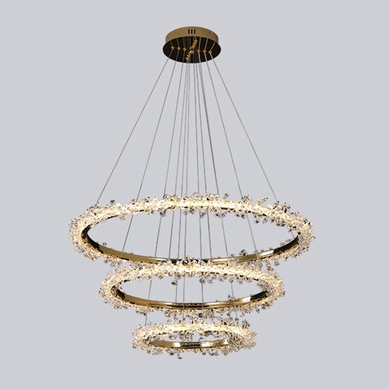 Kristy Pendant Light Ring Luxury, Crystal/Metal, Gold, Bedroom - Lumpaz