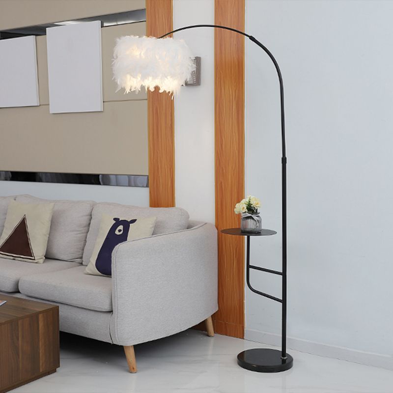 O'Moore Elegant Arc Metal Feather Floor Lamp With Table - Lumpaz