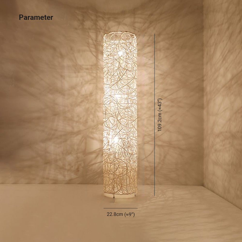 Ritta Retro Vase Wood Rattan Floor Lamp, White/Brown - Lumpaz