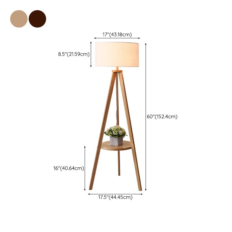 Ozawa Floor Lamp Triangle Vintage, Wooden/Fabric, Beige, Living Room - Lumpaz