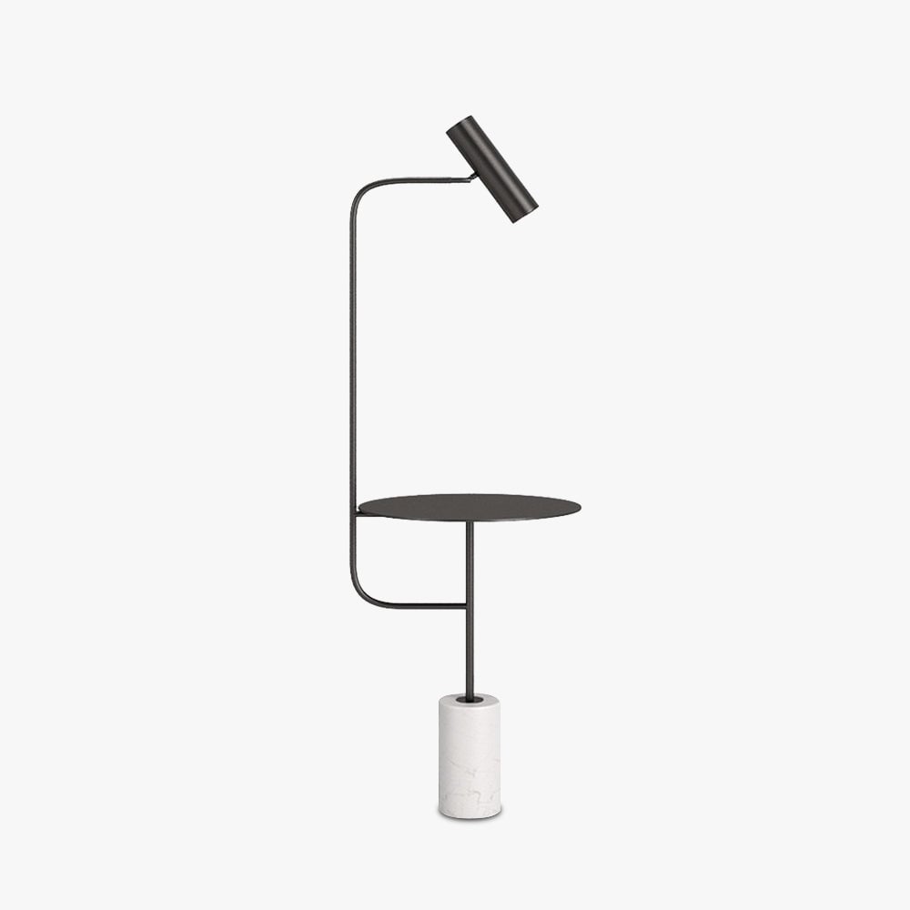 Salgado Minimalist Metal Floor Lamp With Table, Black/Gold - Lumpaz