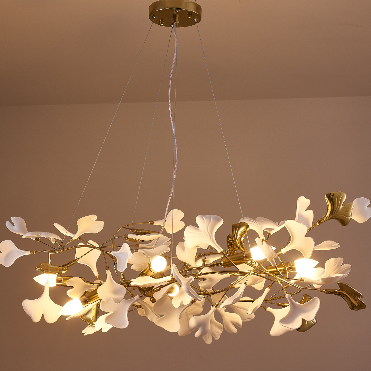 Olivia Gildglow Luxury Ceramic Chandelier Large Foyer Gingko Leaf Living Room - Lumpaz