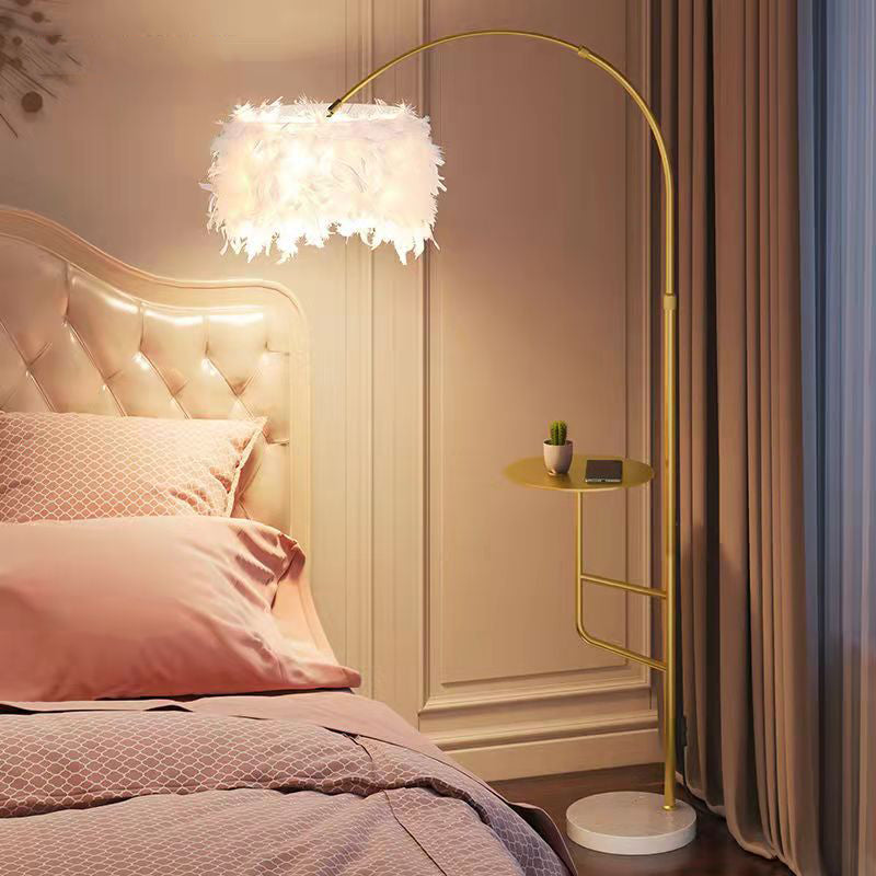 O'Moore Elegant Arc Metal Feather Floor Lamp With Table - Lumpaz