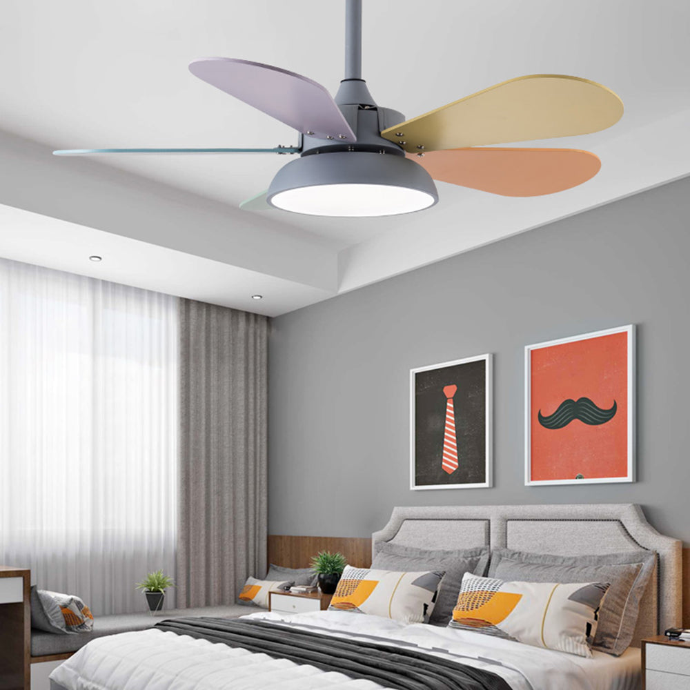 Morandi Colorful DC Ceiling Fan with Light, Gray & White, 5-Blade, for Summer - Lumpaz