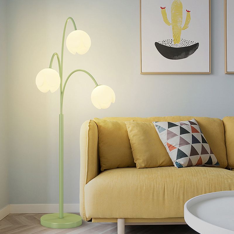 Lily Nordic 3 Lights Flower Metal Glass Floor Lamp,Green Pink - Lumpaz