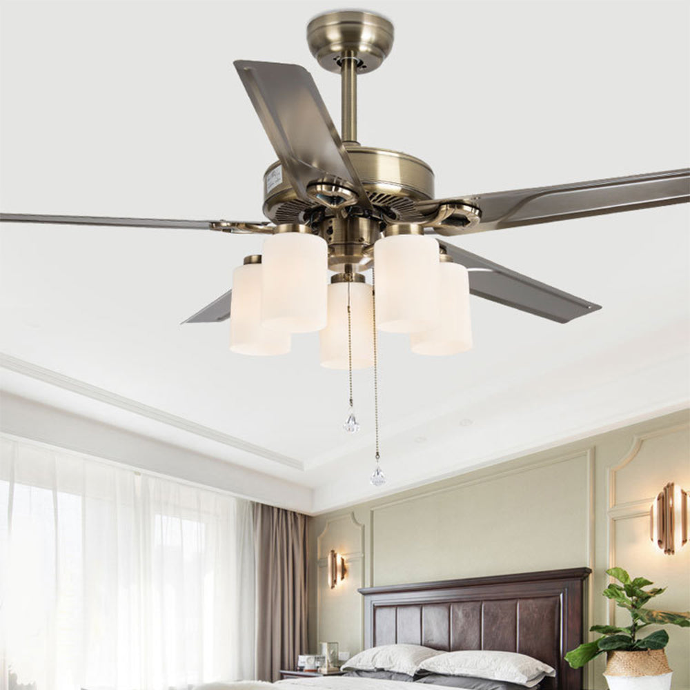 Alessio 5-Blade Rustic DC Ceiling Fan with Light, Brass, 48'' - Lumpaz