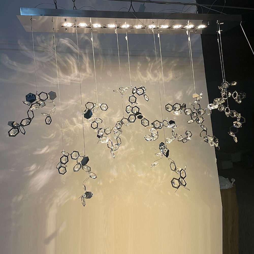 Olivia Modern Sheet Crystal Chandelier, Silver, Living Room - Lumpaz