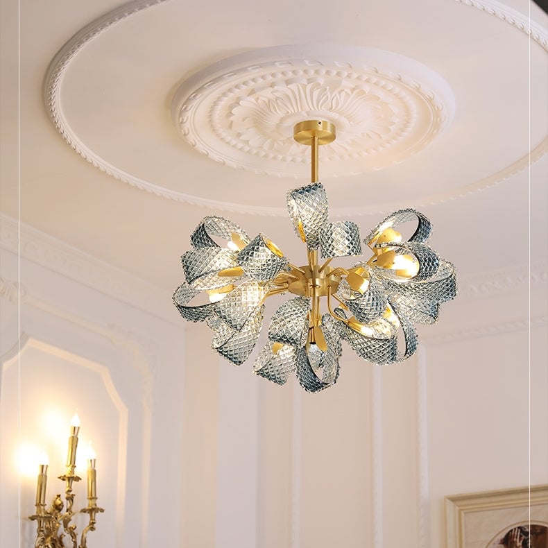 Hailie Vintage Art Deco Blue Glass Chandelier Living Room - Lumpaz