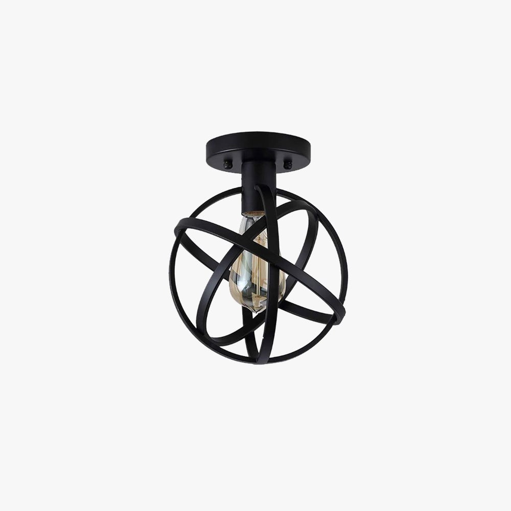 Herbert Retro Globe Lantern Metal Flush Mount Ceiling Light, Balck - Lumpaz