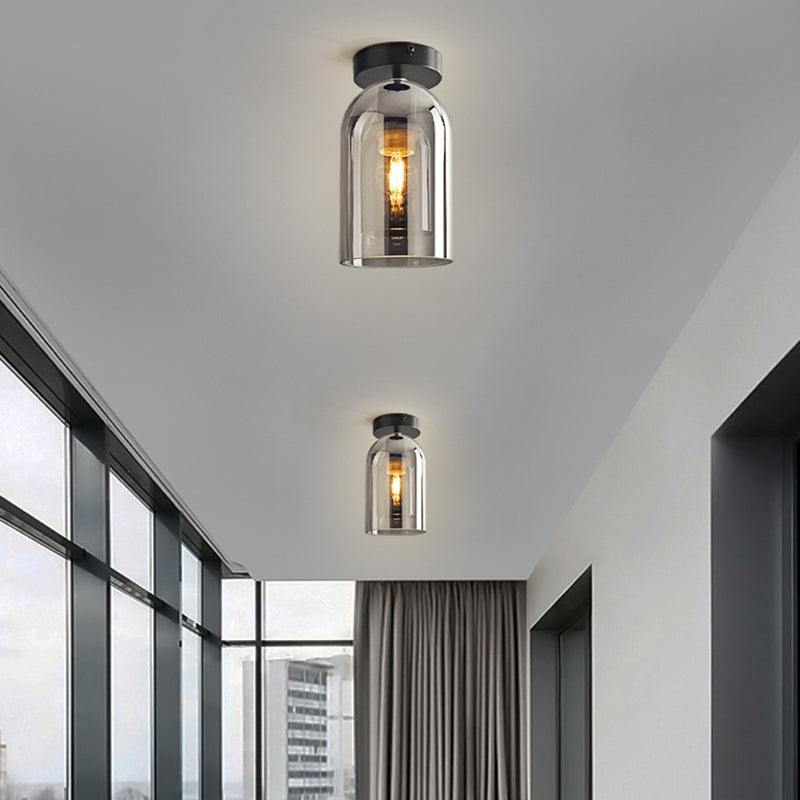 Sanna Modern Cylinder Semi-Flush Mount Clear Glass Ceiling Light, Cognac/Gray - Lumpaz