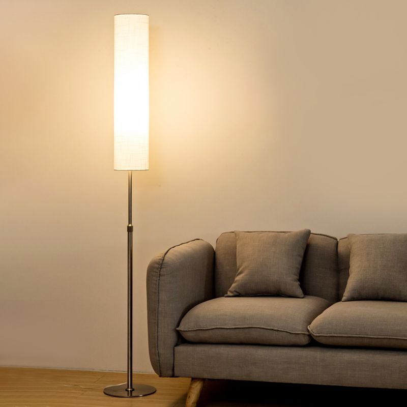 Eryn Minimalist Metal and Fabric Cylindrical White Floor Lamp - Lumpaz