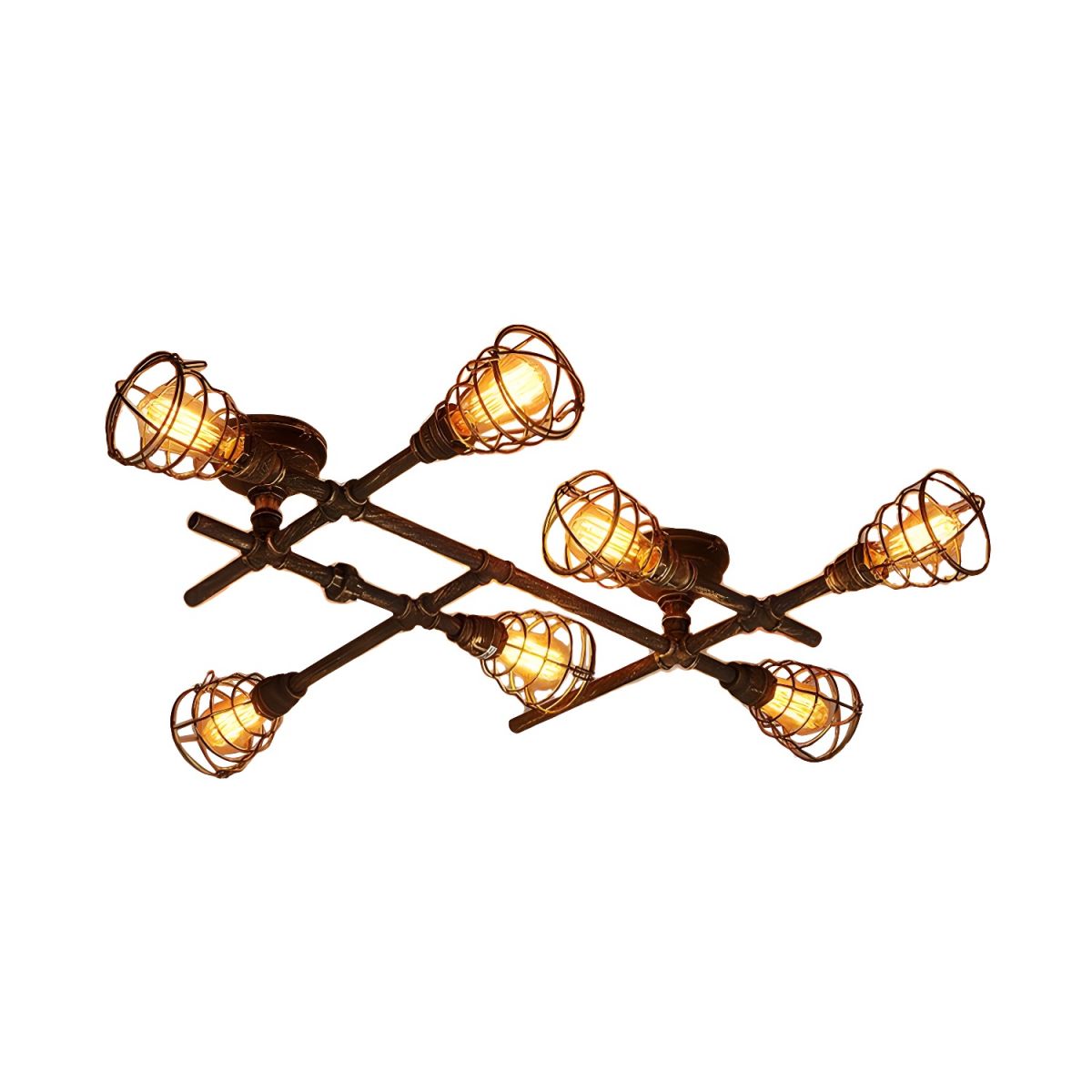 Alessio Industrial Metal Multi Flush Mount Ceiling Light, Brass - Lumpaz