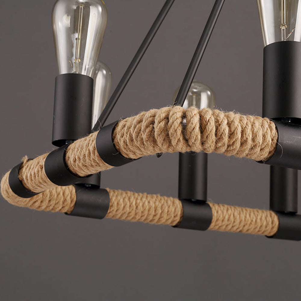 Alessio Retro Industrial Rope Pendant Light, Black - Lumpaz