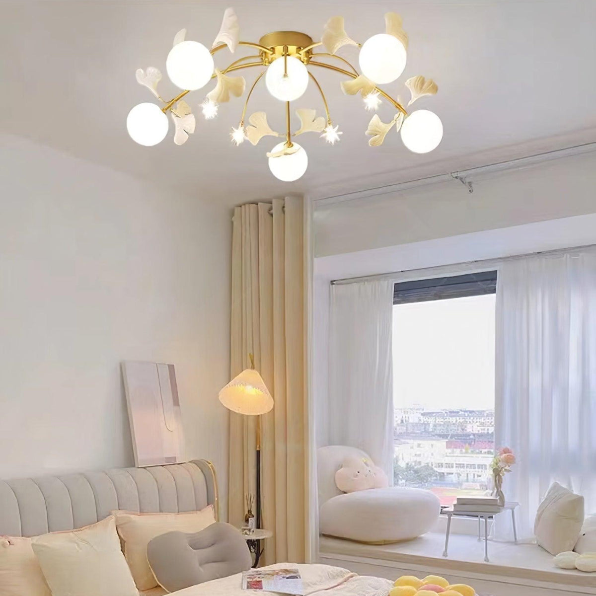 Olivia Nordic Multi Globe Metal/Ceramic Flush Mount Ceiling Light, White/Gold - Lumpaz