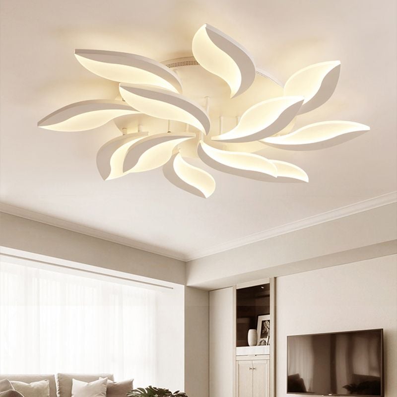 Hana Minimalist Art Deco Flower Flush Mount Ceiling Light, White, Living Room - Lumpaz