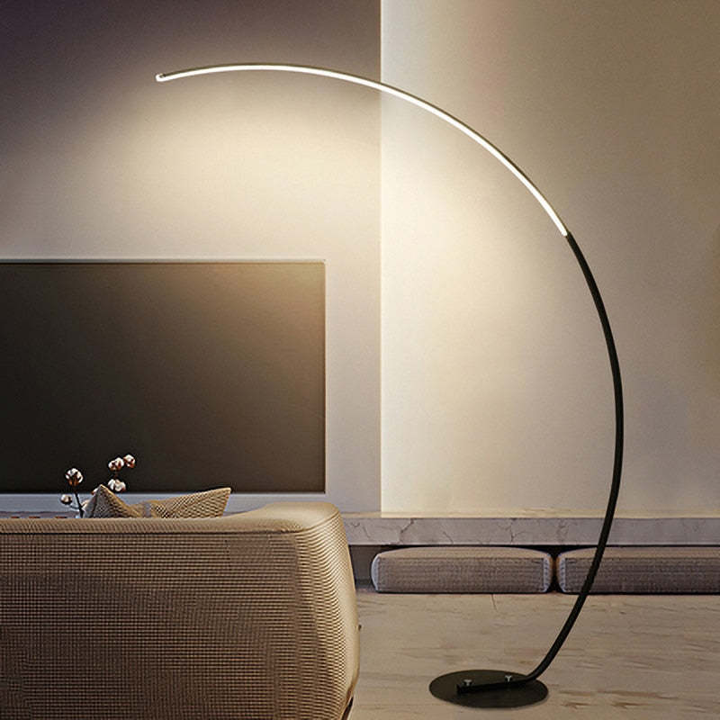 Edge Modern Arc LED Floor Lamp, Black/White, Metal/Silicon - Lumpaz