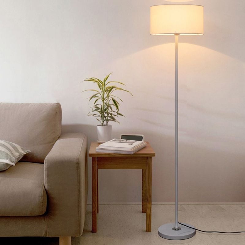 Eryn Floor Lamp Cylinder Modern, Metal/Fabric, Black/White/Gold, Bedroom - Lumpaz