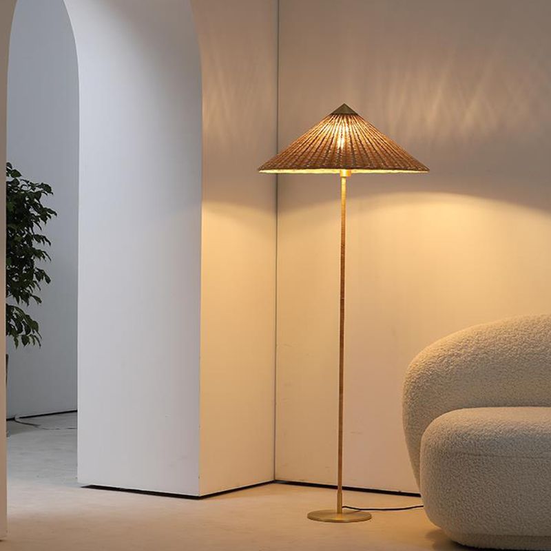 Muto Modern Metal Fabric Rattan Floor Lamp - Lumpaz