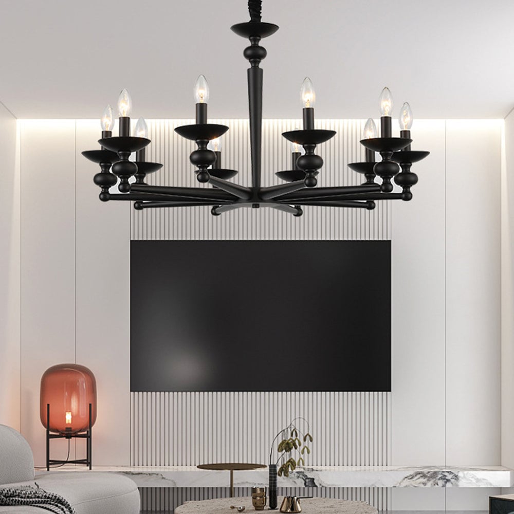 Alessio Retro Candle Wall Lamp/Black Chandelier for Living Room, Dining Room - Lumpaz