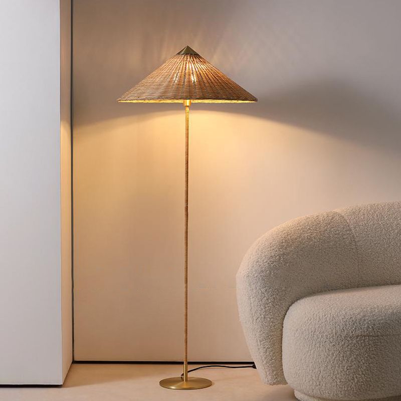 Muto Modern Metal Fabric Rattan Floor Lamp - Lumpaz