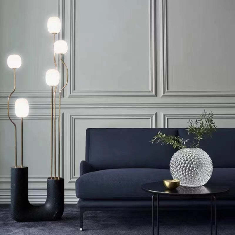 Russo Artistic Ball Glass Metal Floor Lamp, Black/White - Lumpaz