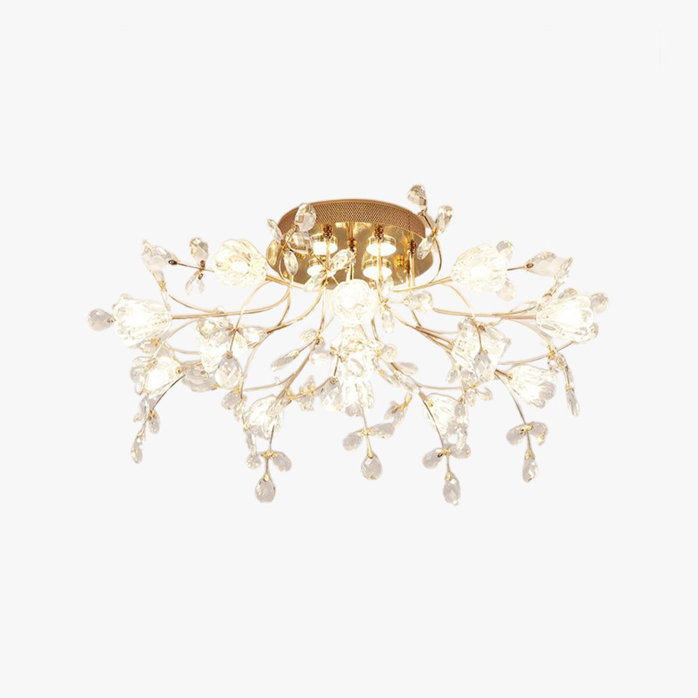 Lili Art Deco Elegant Flower Flush Mount Ceiling Lights, Gold - Lumpaz