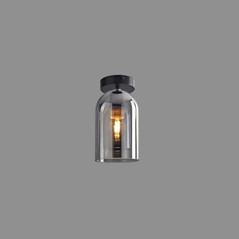 Sanna Modern Cylinder Semi-Flush Mount Clear Glass Ceiling Light, Cognac/Gray - Lumpaz