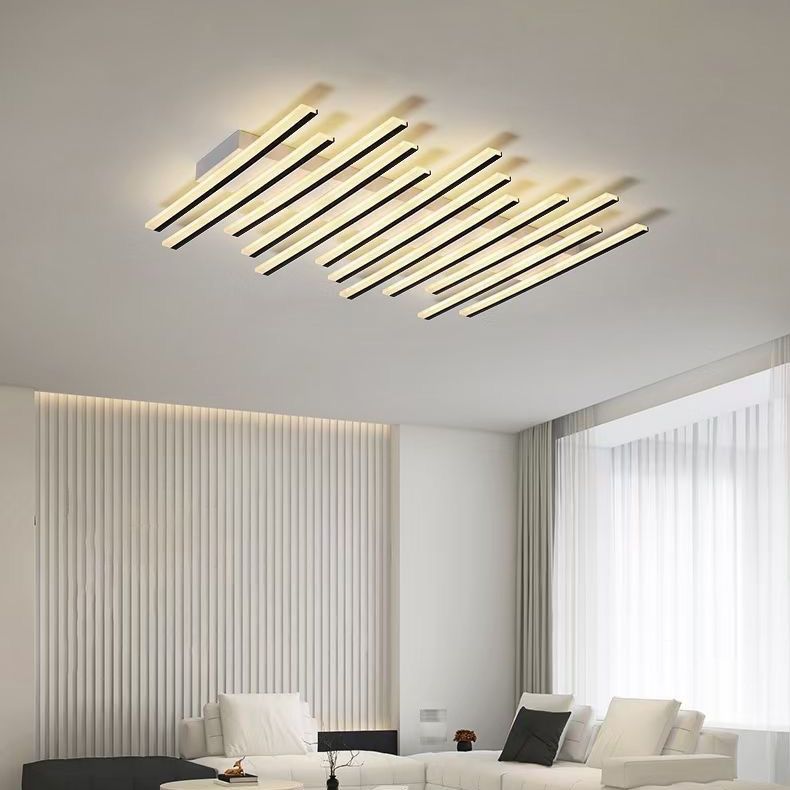 Quinn Flush Mount Ceiling Light Linear Modern, Metal, Black, Living Room - Lumpaz