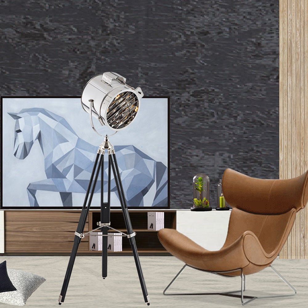 Salgado Retro Tripod Metal Floor Lamp, Silver, Bedroom/Study - Lumpaz