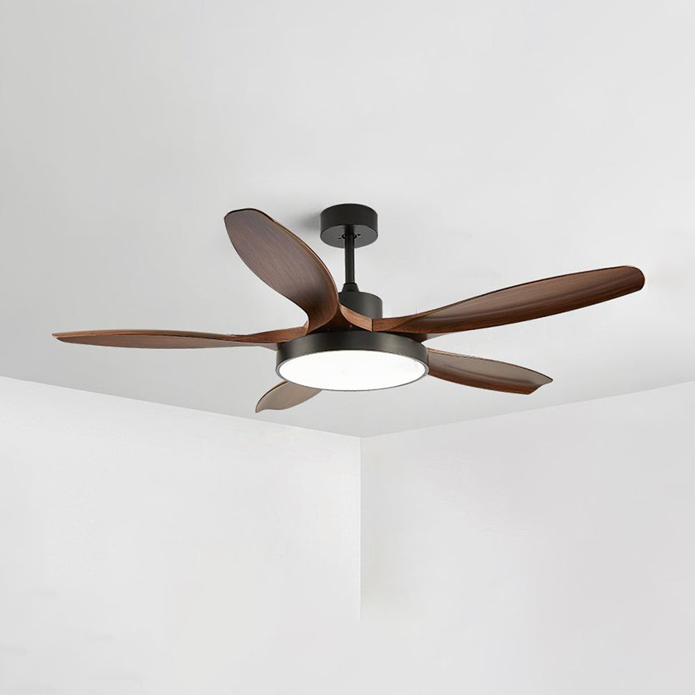Ozawa Basic White & Black Modern 5-Blade DC Ceiling Fan with Light, Wood, 51'' - Lumpaz