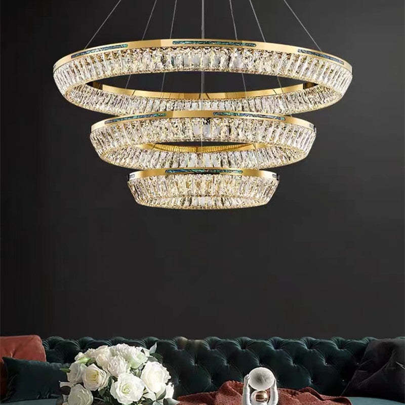 Marilyn Modern Luxury Crystal Gold Chandelier, Tri-Circle - Lumpaz