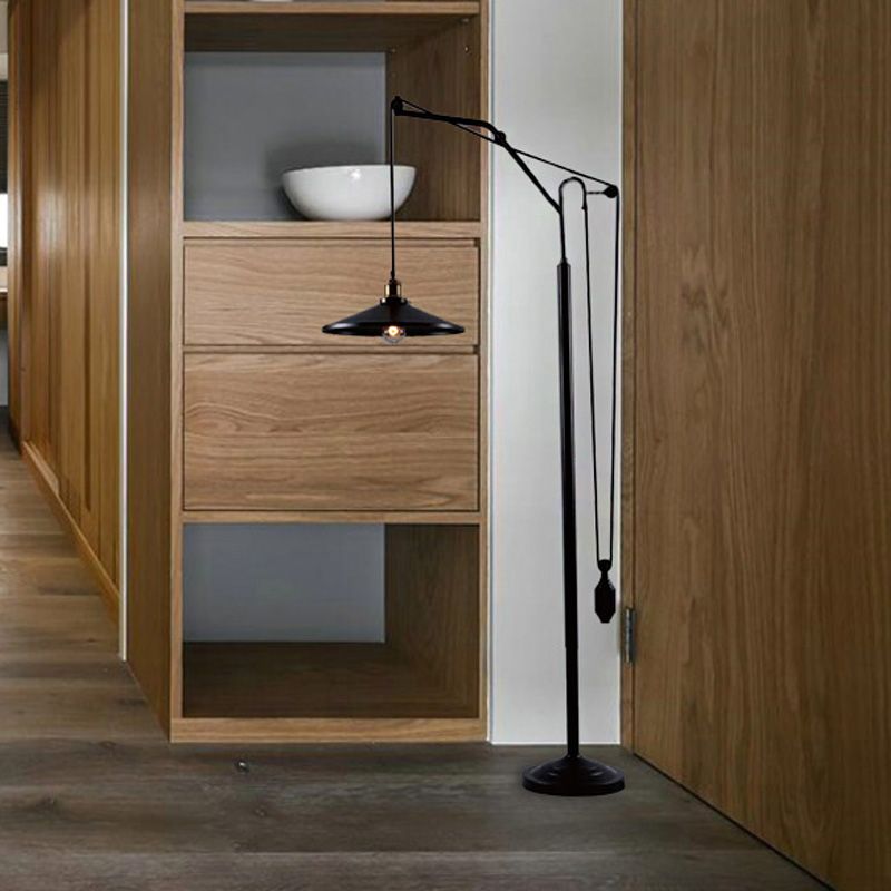 Alessio Modern Flared Shade Metal Floor Lamp, Black - Lumpaz