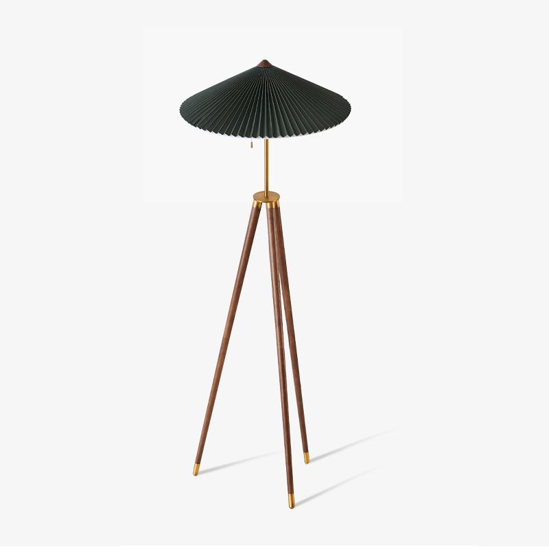 Ozawa Modern Pleated Tripod Wood Fabric Floor Lamp - Lumpaz